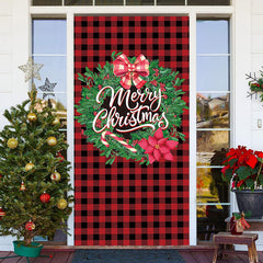 Lofaris Red Black Gingham Wreath Merry Christmas Door Cover