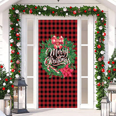 Lofaris Red Black Gingham Wreath Merry Christmas Door Cover