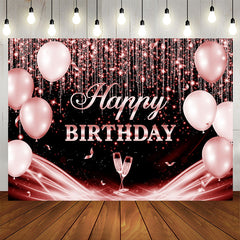 Lofaris Red Black Glitter Balloon Happy Birthday Backdrop