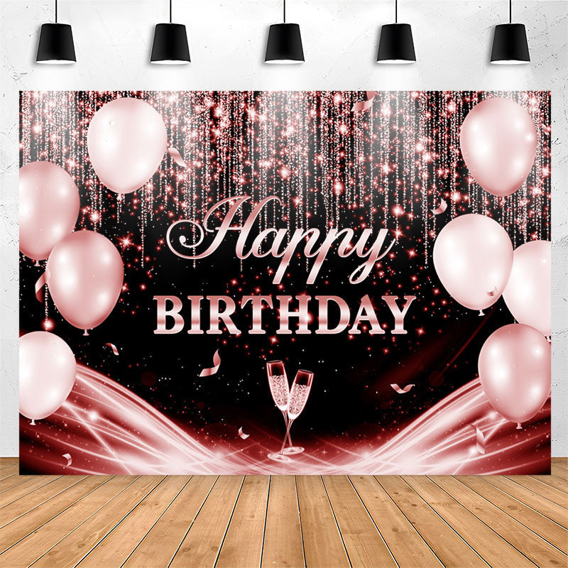 Lofaris Red Black Glitter Balloon Happy Birthday Backdrop