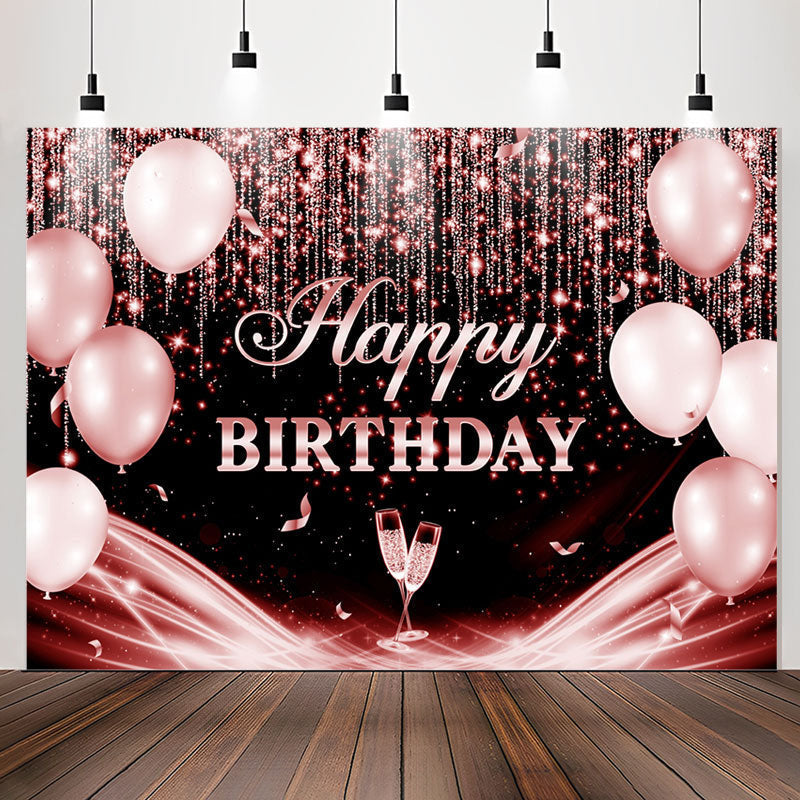 Lofaris Red Black Glitter Balloon Happy Birthday Backdrop