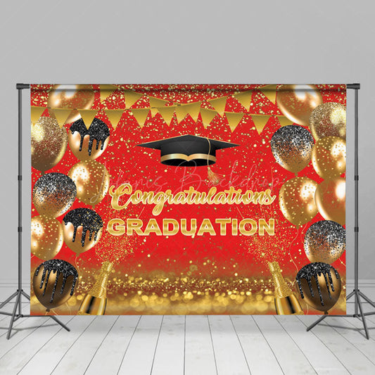 Lofaris Red Black Golden Flag Balloons Graduation Backdrop