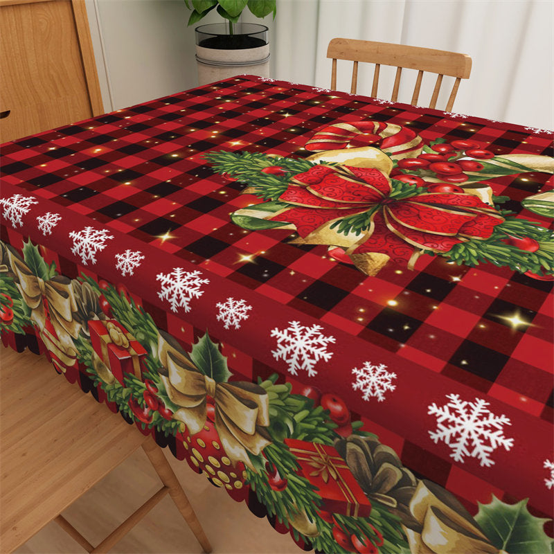 Lofaris Red Black Plaid Jingle Bells Christmas Tablecloth