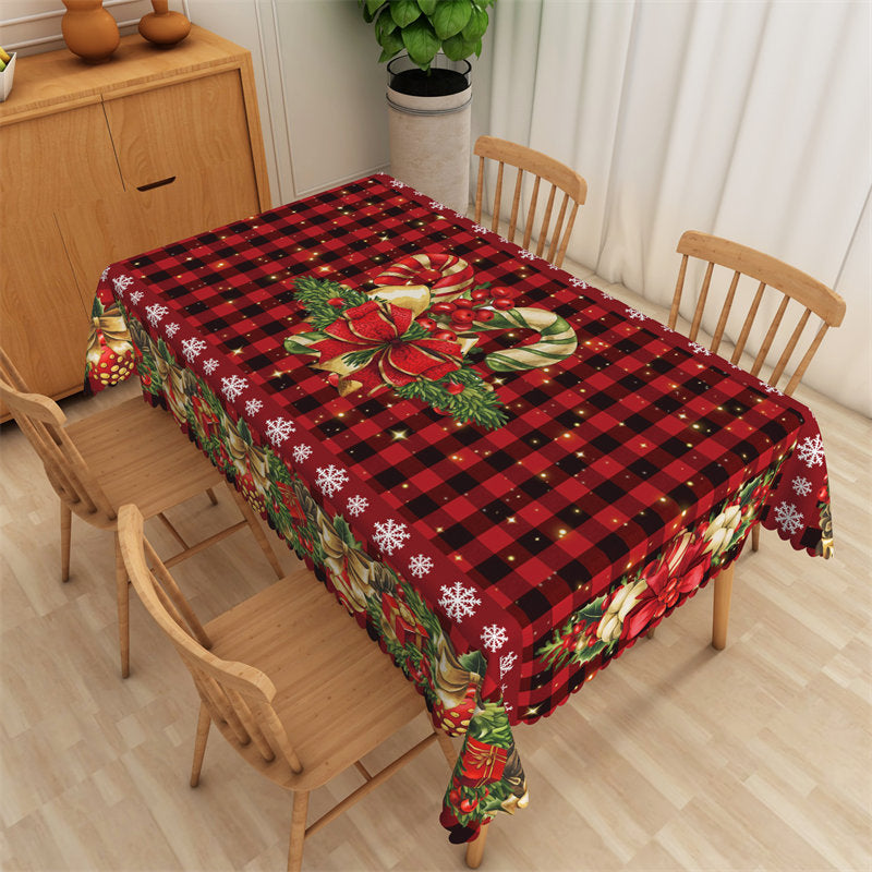 Lofaris Red Black Plaid Jingle Bells Christmas Tablecloth