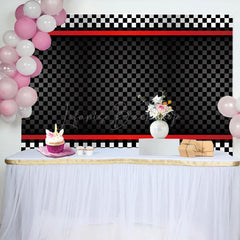 Lofaris Red Black Plaid Racing Theme Party Backdrop