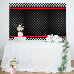 Lofaris Red Black Plaid Racing Theme Party Backdrop