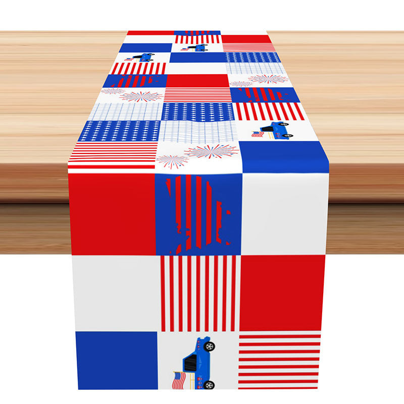 Lofaris Red Blue Checkered Independence Day Table Runner