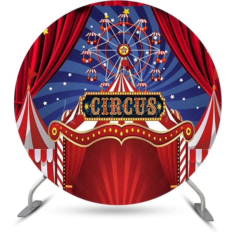 Lofaris Red Blue Circus Ferris Wheel Round Birthday Backdrop