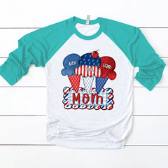 Lofaris Red Blue Ice Cream Mom Kids Custom Baseball Shirt