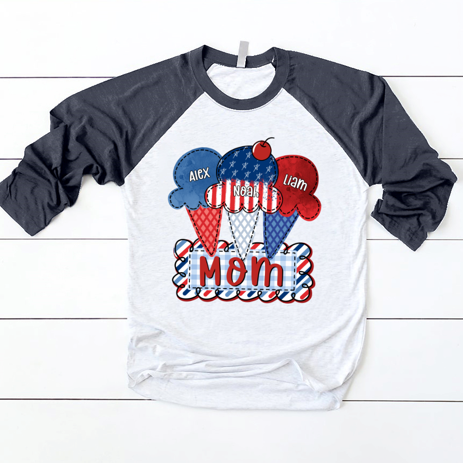 Lofaris Red Blue Ice Cream Mom Kids Custom Baseball Shirt
