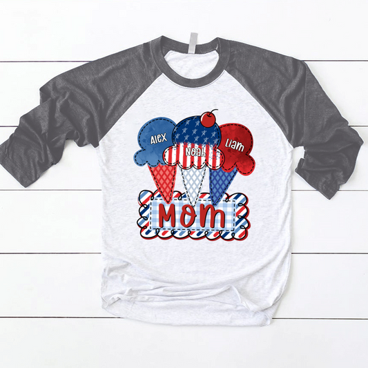 Lofaris Red Blue Ice Cream Mom Kids Custom Baseball Shirt