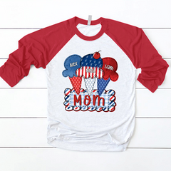 Lofaris Red Blue Ice Cream Mom Kids Custom Baseball Shirt