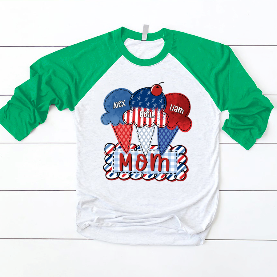 Lofaris Red Blue Ice Cream Mom Kids Custom Baseball Shirt