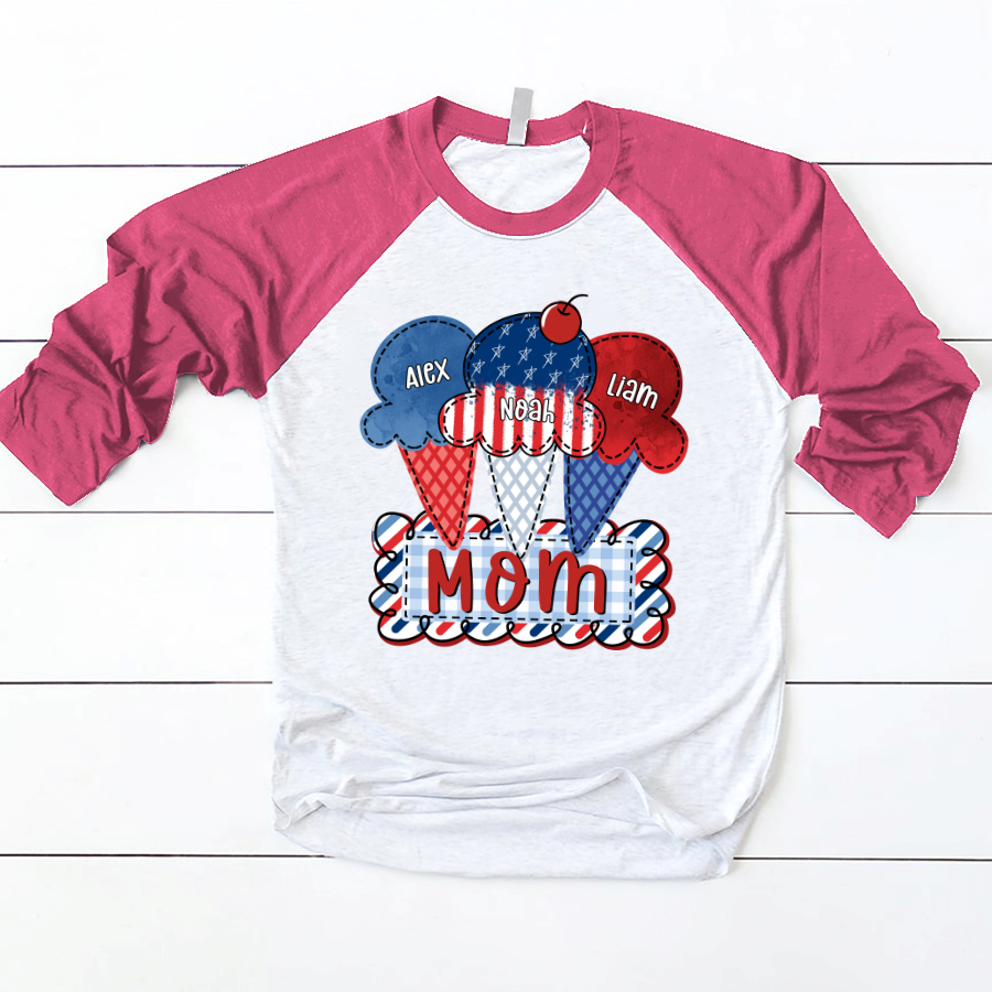 Lofaris Red Blue Ice Cream Mom Kids Custom Baseball Shirt
