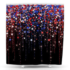 Lofaris Red Blue Stars Tassels Glitter Black Shower Curtain