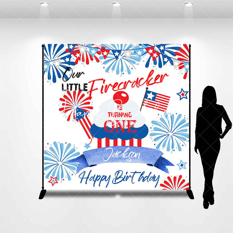 Lofaris Red Blue White Firecracker One Custom Birthday Backdrop