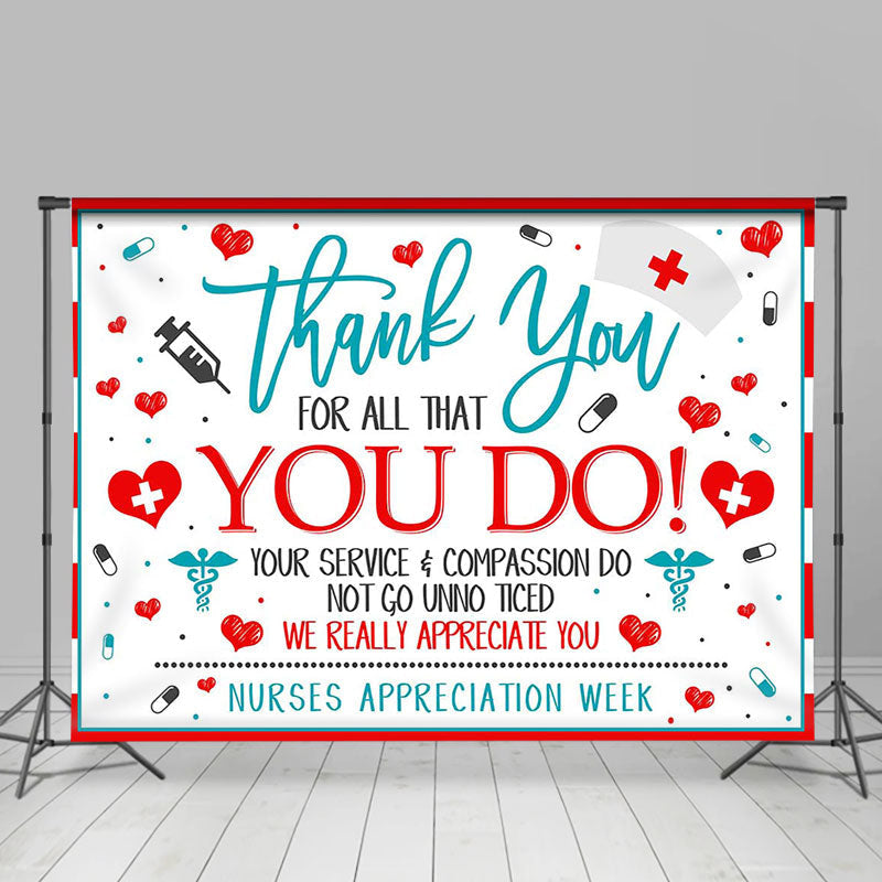 Lofaris Red Blue White Thank You Appreciate Party Backdrop
