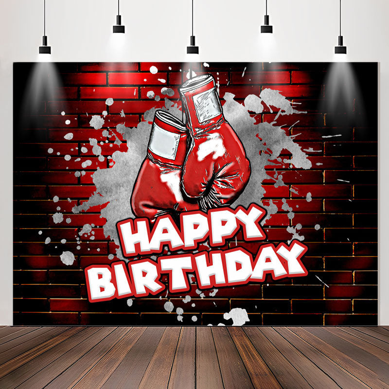 Lofaris Red Brick Wall Boxing Gloves Happy Birthday Backdrop