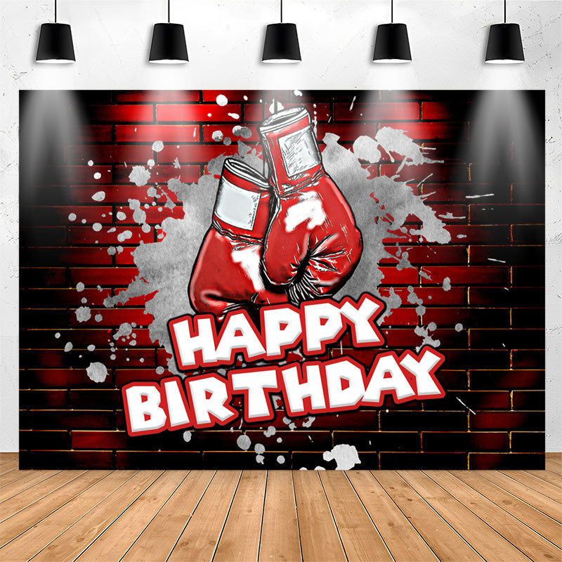 Lofaris Red Brick Wall Boxing Gloves Happy Birthday Backdrop