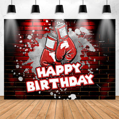 Lofaris Red Brick Wall Boxing Gloves Happy Birthday Backdrop