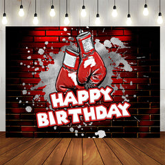 Lofaris Red Brick Wall Boxing Gloves Happy Birthday Backdrop