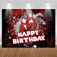 Lofaris Red Brick Wall Boxing Gloves Happy Birthday Backdrop