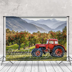 Lofaris Red Car Apple Orchard Mountain Spring Photo Backdrop