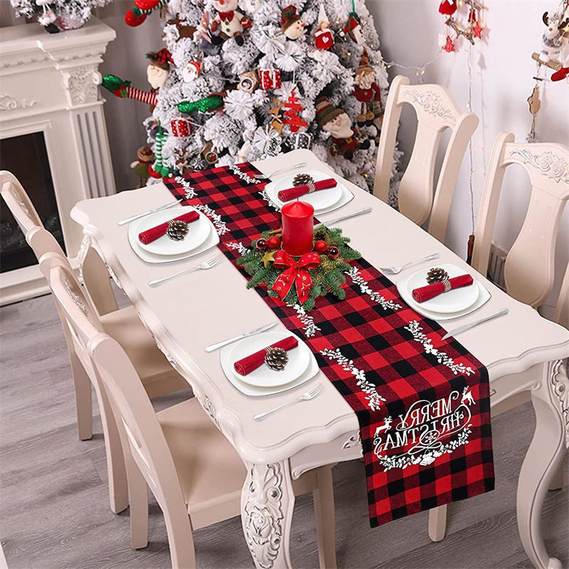 Lofaris Red Checkered Plaid Christmas Home Party Table Runner