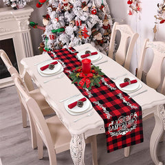 Lofaris Red Checkered Plaid Christmas Home Party Table Runner