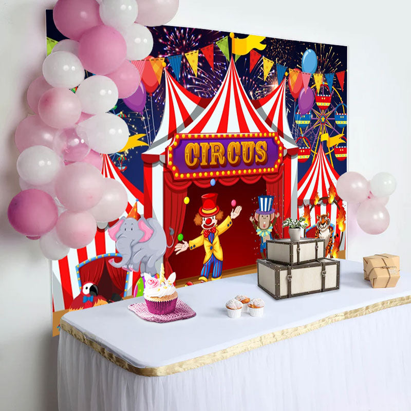Lofaris Red Circus Clowns Animals Balloon Birthday Backdrop