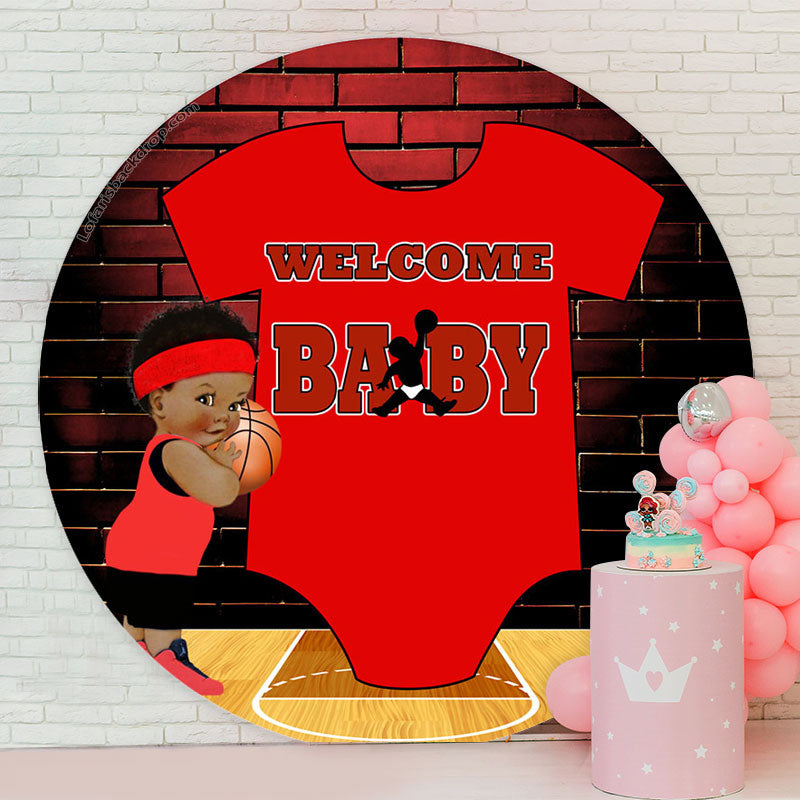 Lofaris Red Clothes Basketball Round Baby Shower Backdrop