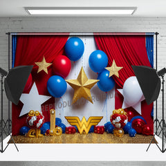 Lofaris Red Curtain Balloon Gold Star Boy Cake Smash Backdrop