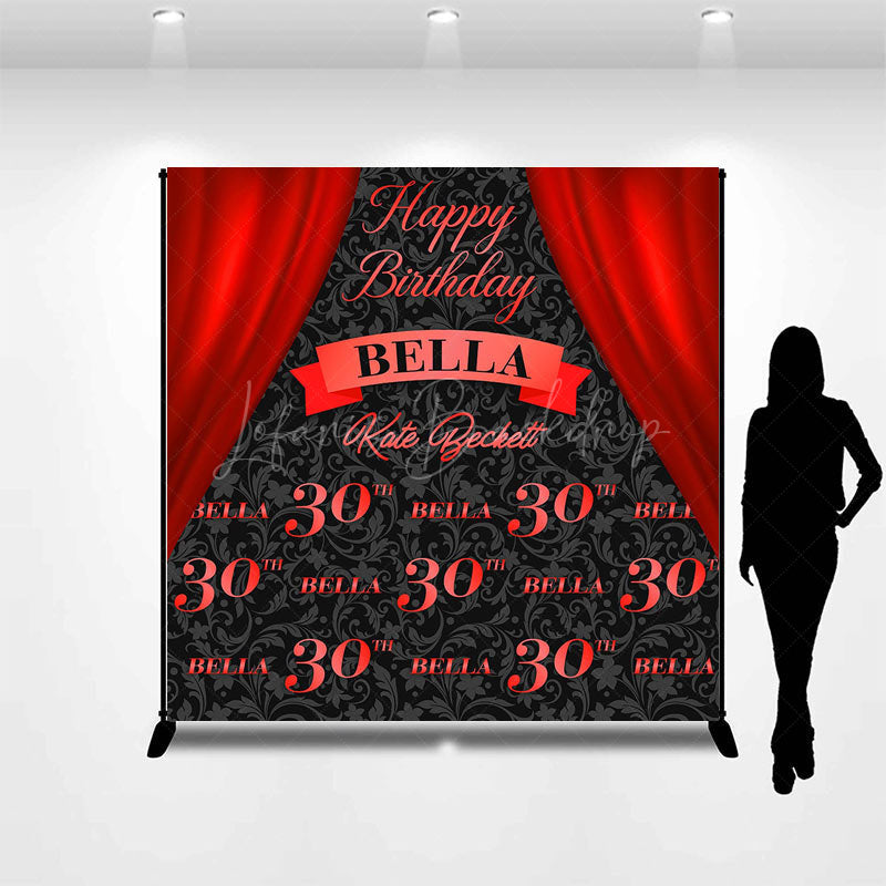 Lofaris Red Curtain Black Custom Name 30th Birthday Backdrop