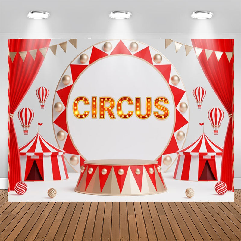 Lofaris Red Curtain Circus Light Sign Birthday Backdrop
