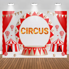 Lofaris Red Curtain Circus Light Sign Birthday Backdrop