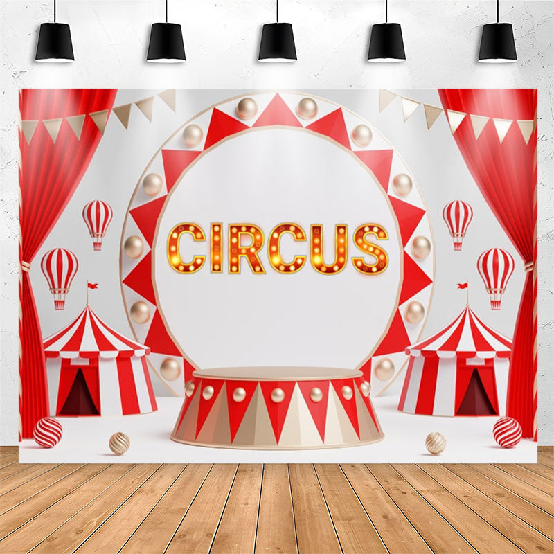 Lofaris Red Curtain Circus Light Sign Birthday Backdrop
