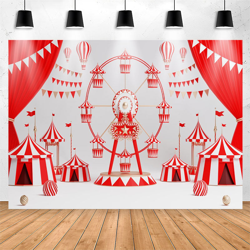 Lofaris Red Curtain Flags Ferris Wheel Birthday Backdrop