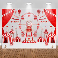 Lofaris Red Curtain Flags Ferris Wheel Birthday Backdrop