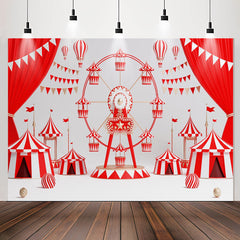 Lofaris Red Curtain Flags Ferris Wheel Birthday Backdrop