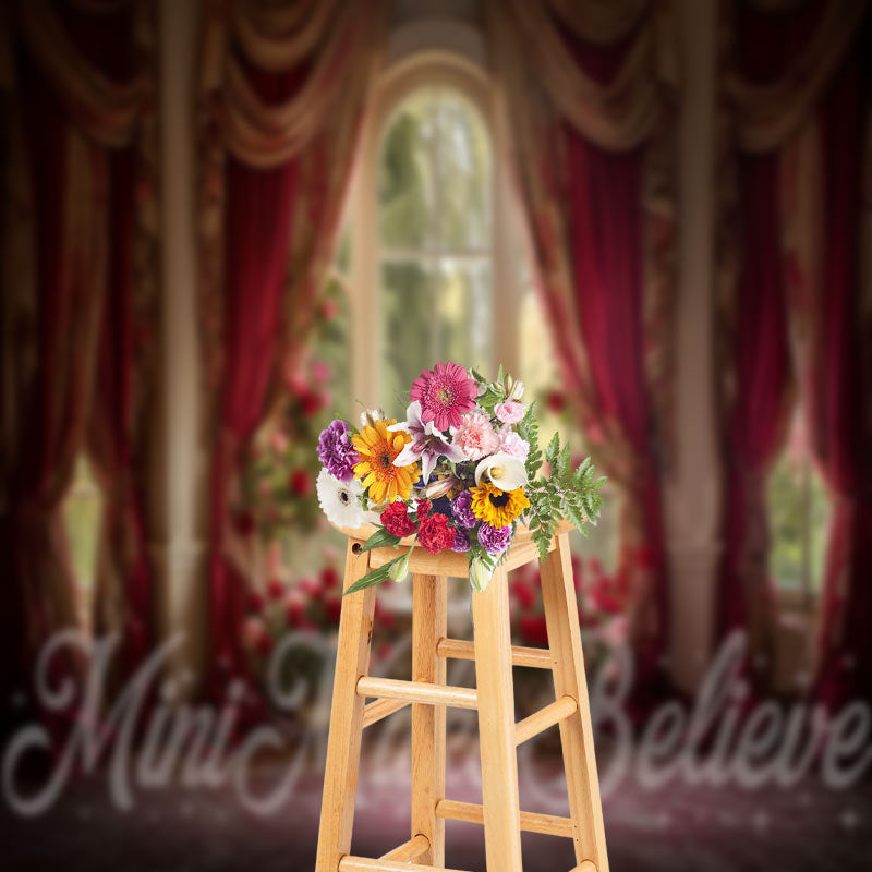 Lofaris Red Curtain Rose Window Spring Backdrop For Photography