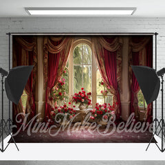 Lofaris Red Curtain Rose Window Spring Backdrop For Photography