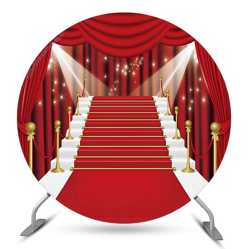 Lofaris Red Curtain Stage Lightspot Round Birthday Backdrop