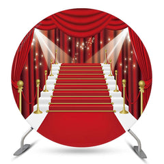 Lofaris Red Curtain Stage Lightspot Round Birthday Backdrop
