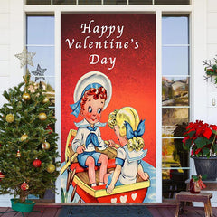 Lofaris Red Cute Kids Boat River Valentines Day Door Cover