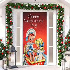 Lofaris Red Cute Kids Boat River Valentines Day Door Cover