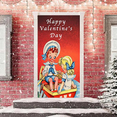Lofaris Red Cute Kids Boat River Valentines Day Door Cover