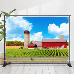 Lofaris Red Farm House Green Plant Sunny Sky Spring Backdrop