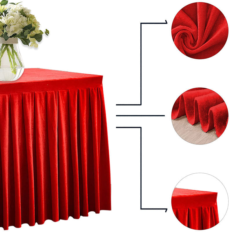 Lofaris Red Fitted Velvet Rectangle Table Skirts Cover