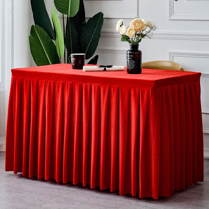 Lofaris Red Fitted Velvet Rectangle Table Skirts Cover