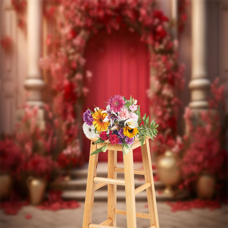 Lofaris Red Floral Door Luxury Backdrop For Photography